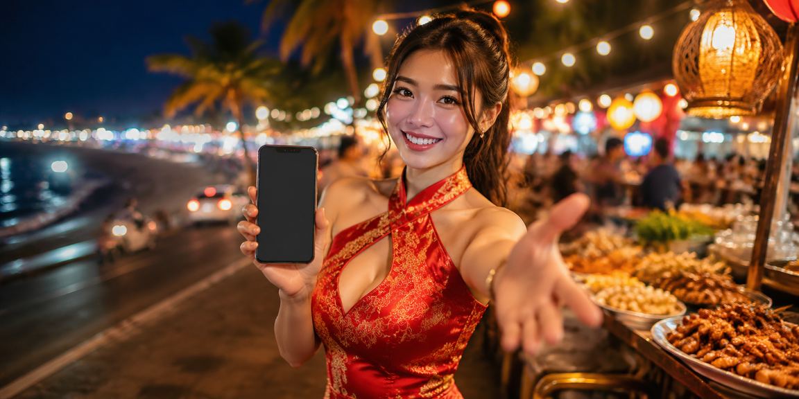 Người dùng tại chợ đêm Mũi Né đăng ký tài khoản và nhận bonus trên điện thoại